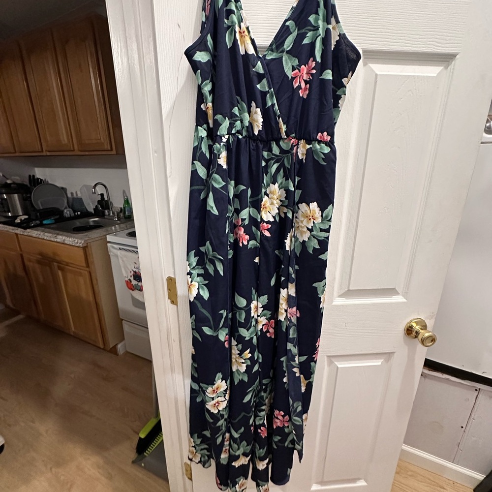 Long navy blue floral dress